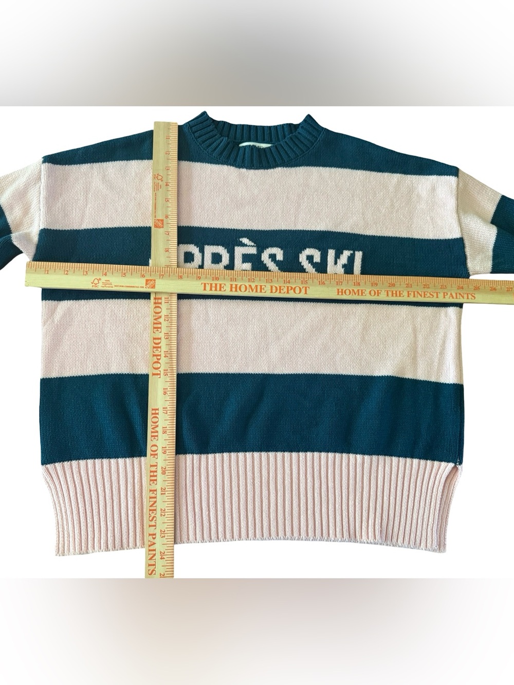 Beach Riot Après Ski Pink Navy Striped Knit Sweater Oversized XS Cozy Ski Lodge - Picture 4 of 6